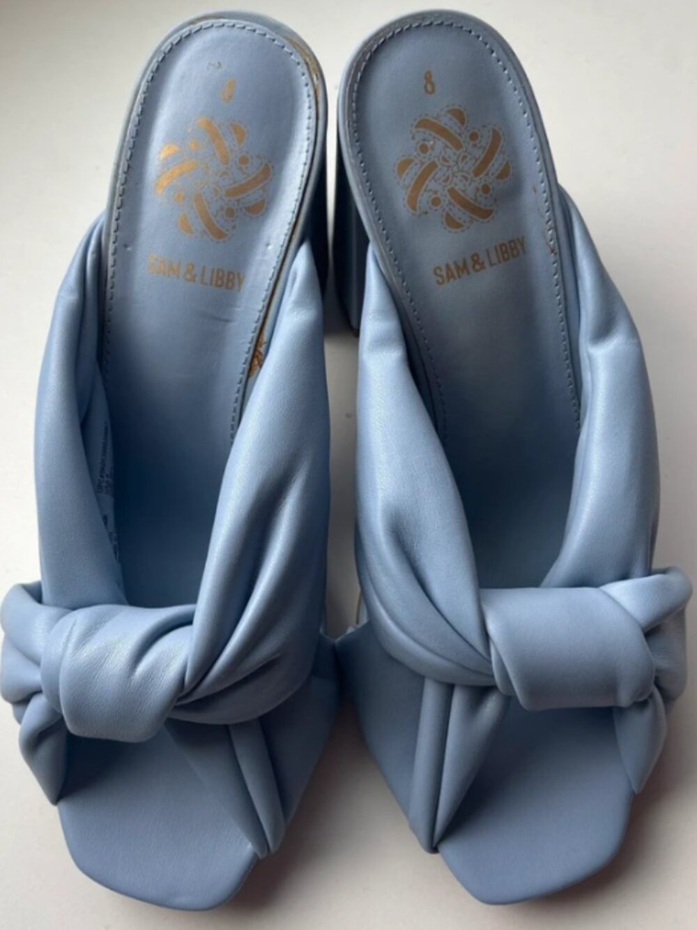 Powder blue leather Sam & Libby block heels